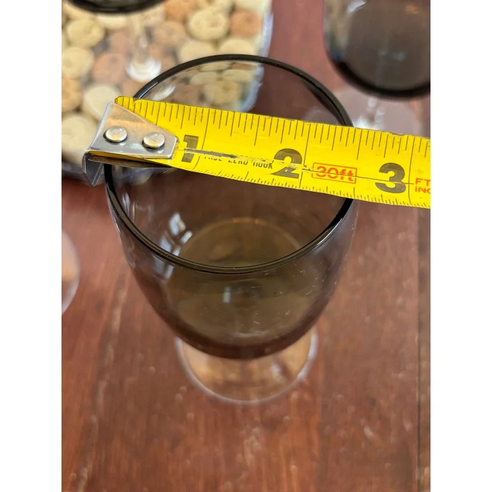 Vintage Smoky Gray Wine Glasses Set of 4 Charcoal Tinted Stemware 7 Inch‎